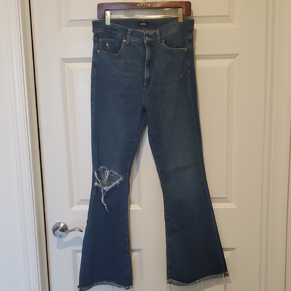 Express Flare Jeans with Distressed Detail